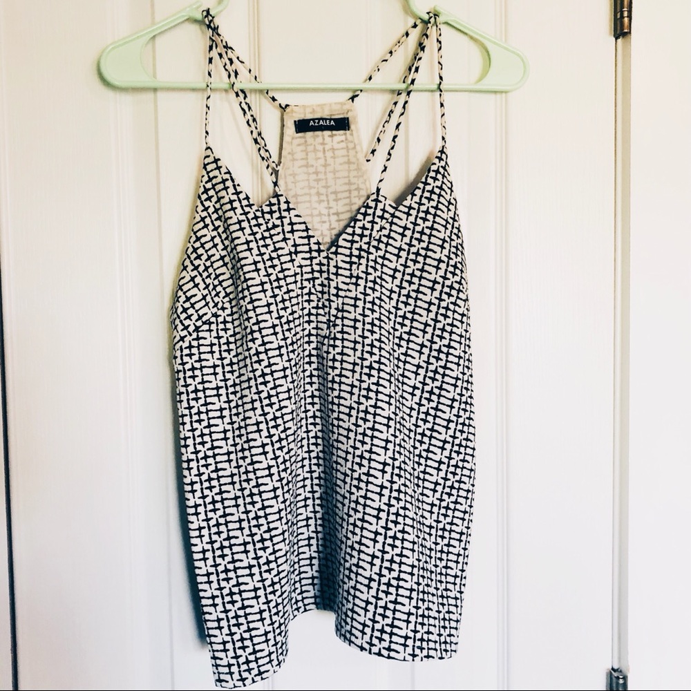 Azalea SF Black and White Textured Dual Strap Cutout Tank